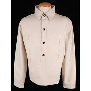 Bottega Veneta Knotted Twill Long Sleeve Polo Shirt 54 US 44 L Mens Beige NWT